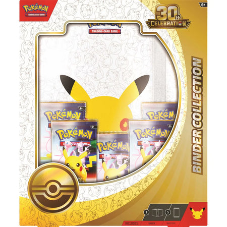 Pokémon TCG 30th Celebration Binder Collection with 9-pocket binder and 5 booster packs.