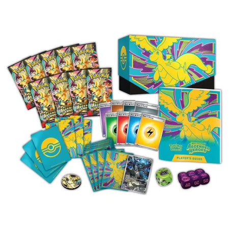 Pokémon TCG Ascended Heroes Elite Trainer Box sealed with 9 booster packs and full accessories.