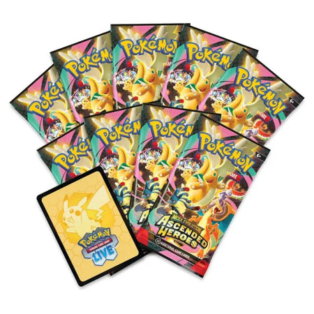 Pokémon TCG Ascended Heroes Elite Trainer Box sealed with 9 booster packs and full accessories.