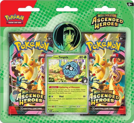 Pokémon TCG Ascended Heroes 2-Pack Blister with Erika’s Tangela foil promo card and two booster packs.