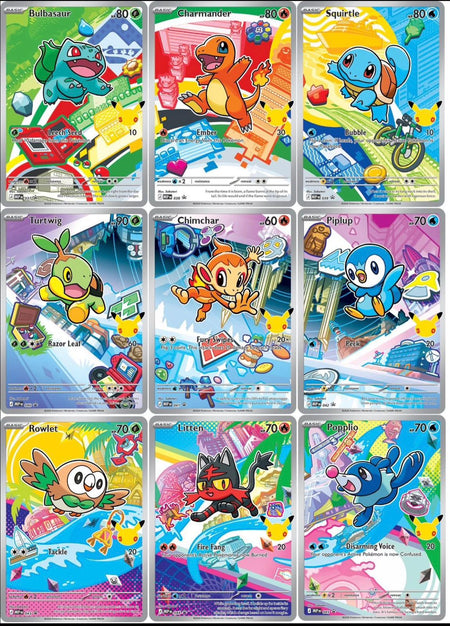 Collection of colorful trading cards featuring various characters on a white background