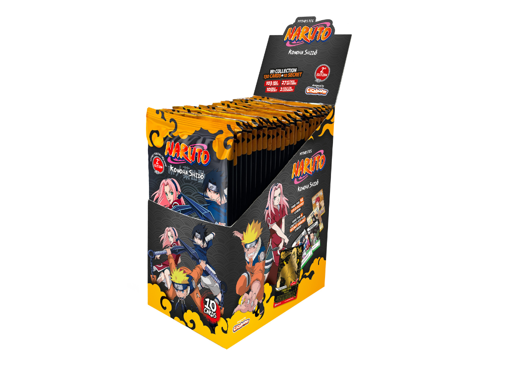 Naruto Mythos TCG Set 01 Konoha Shidō 2nd Edition Booster Display.