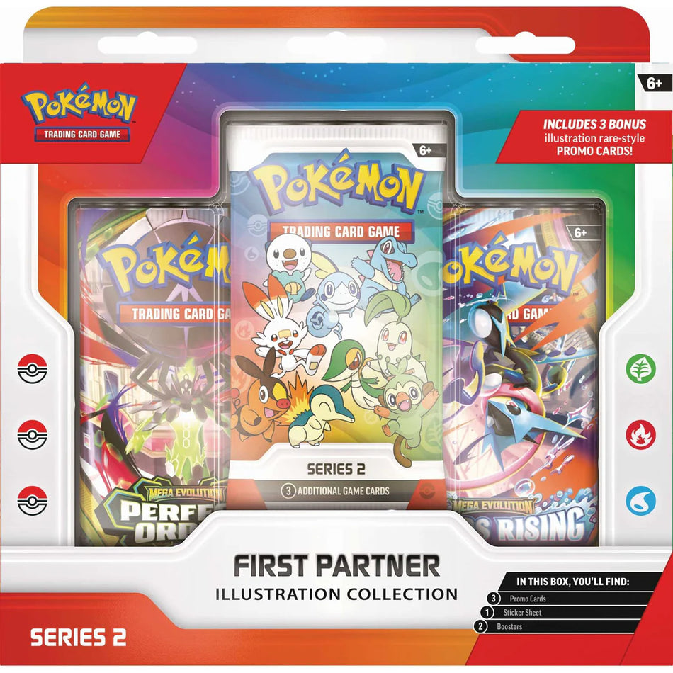 Pokémon First Partner Illustration Collection Series 2 with promo cards, First Partner Pack and booster packs.