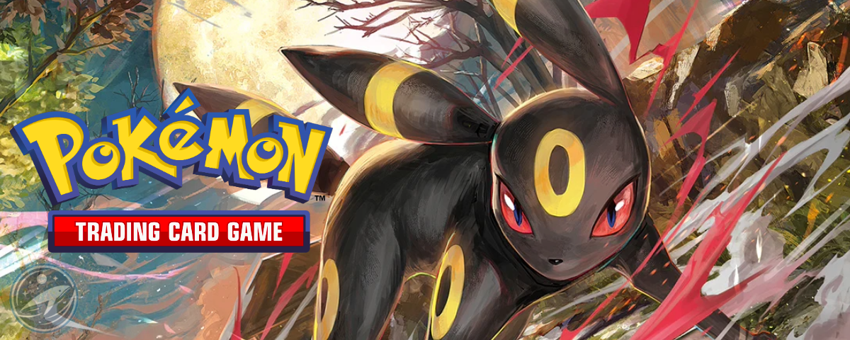 Pokémon Trading Card Game logo with a Umbreon on a colorful moon-lit background