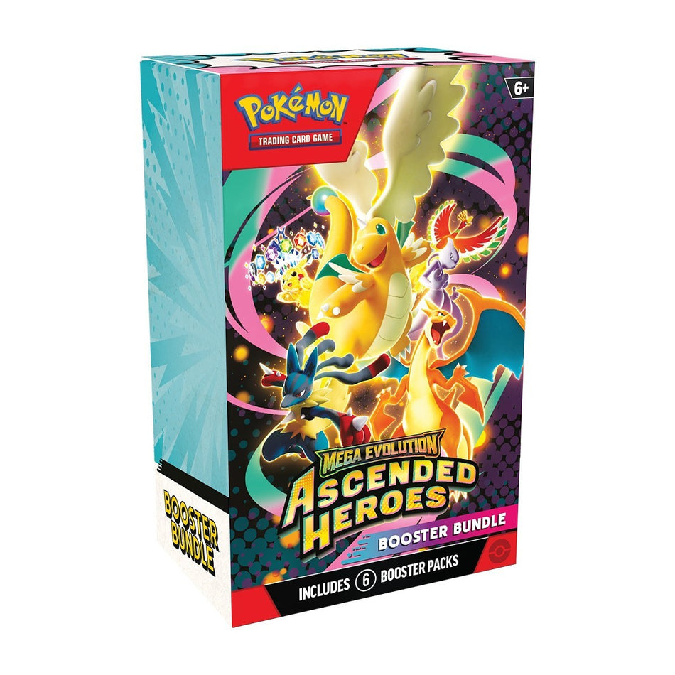 Pokémon TCG Ascended Heroes Booster Bundle sealed with 6 booster packs from the Mega Evolution set.
