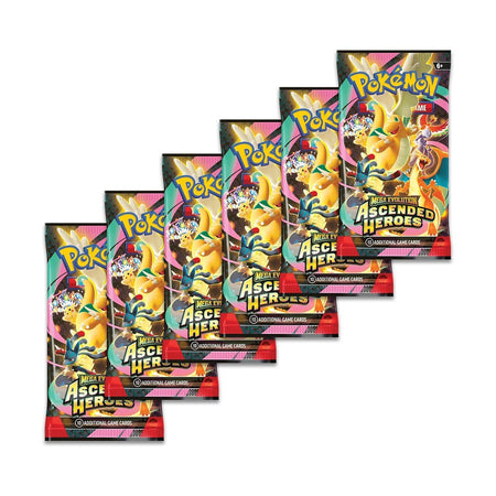 Pokémon TCG Ascended Heroes Booster Bundle sealed with 6 booster packs from the Mega Evolution set.
