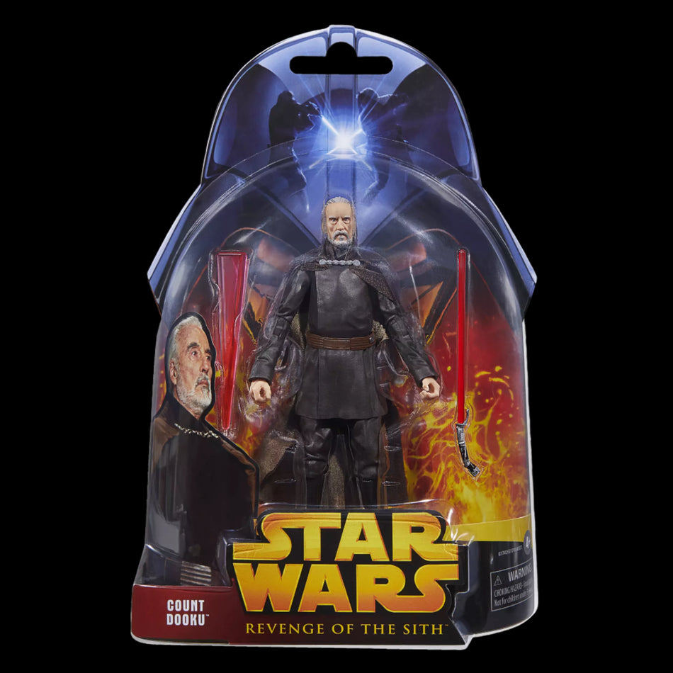 Star Wars action figure in packaging with Count Dooku, featuring 'Revenge of the Sith' text.