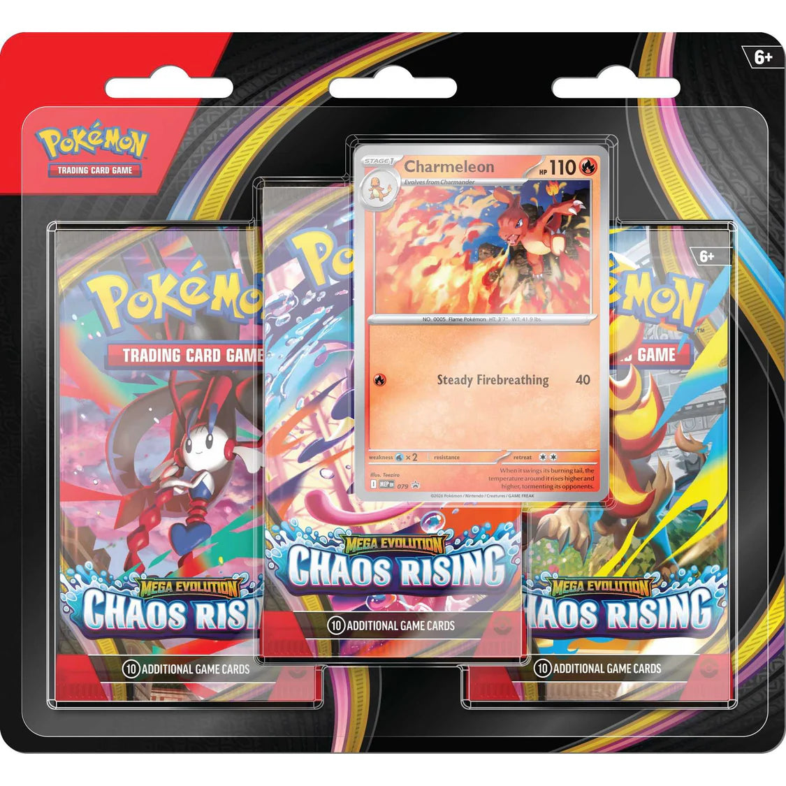 Pokémon Mega Evolution Chaos Rising 3 pack blister with promo card.
