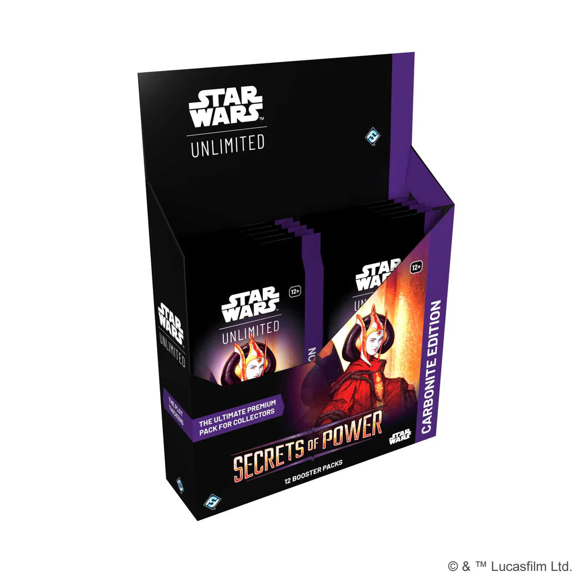 Star Wars Unlimited Secrets of Power Carbonite Edition sealed display with premium Carbonite foil cards.