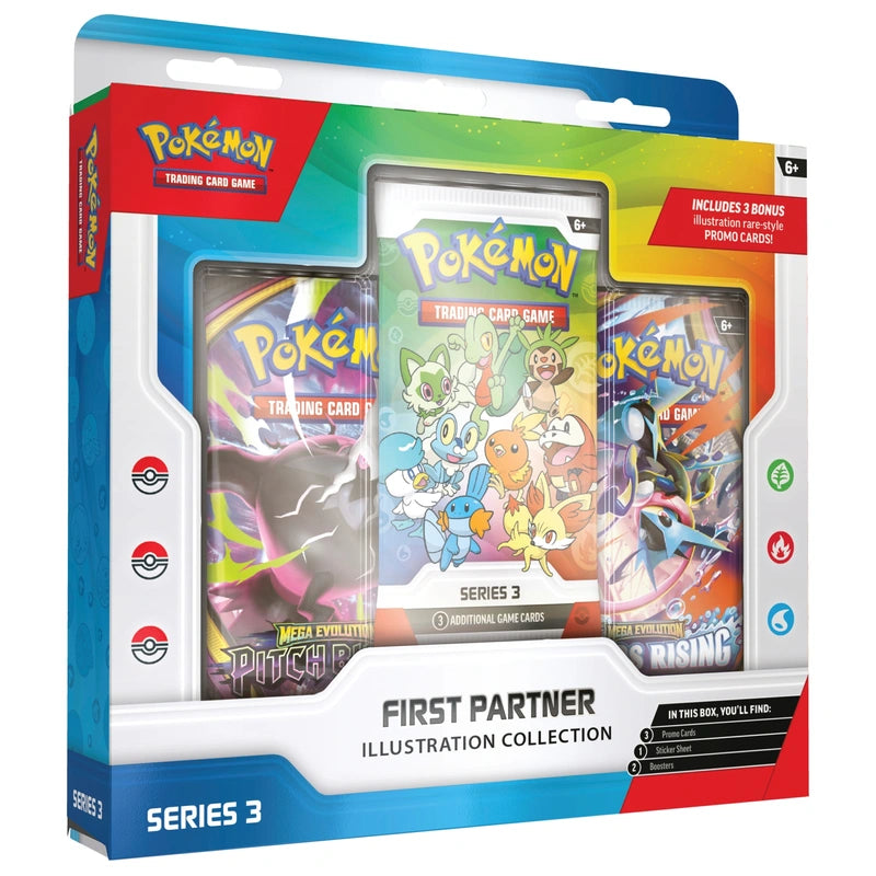 Pokémon TCG First Partner Illustration Collection Series 3 with Sprigatito, Fuecoco and Quaxly promo cards.