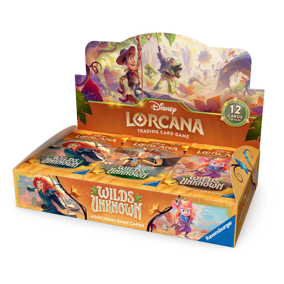 Disney Lorcana Wilds Unknown Booster Display containing 24 sealed booster packs.