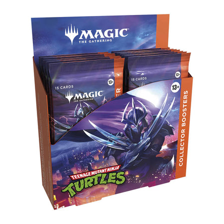 Magic The Gathering Teenage Mutant Ninja Turtles Collector Booster Box display with Shredder artwork.