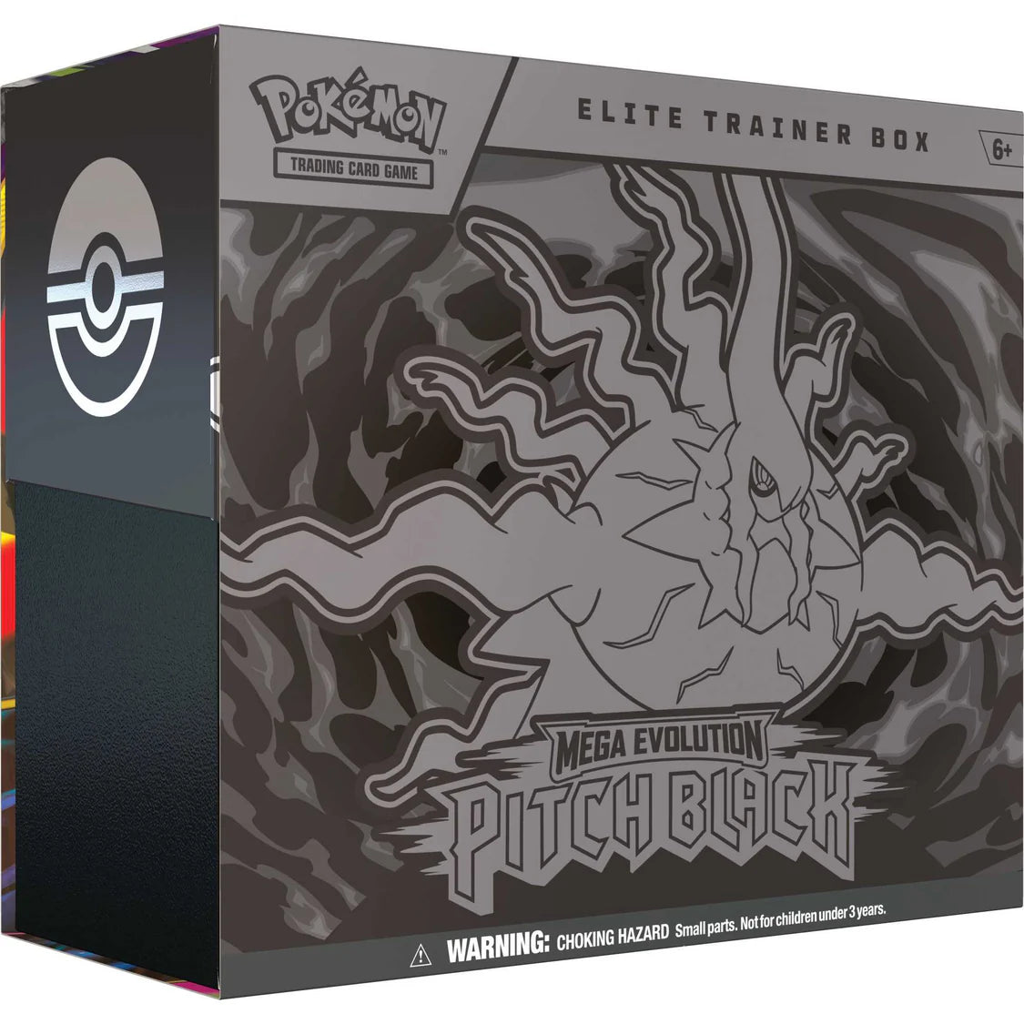 Pokémon Elite Trainer Box with Mega Evolution Pitch Black design on a white background
