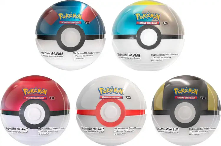 Pokémon TCG 2024 Q4 Poké Ball Tin with 3 booster packs. One random tin design supplied.