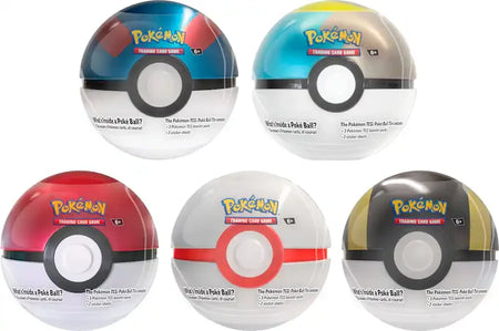 Pokémon TCG 2024 Q4 Poké Ball Tin with 3 booster packs. One random tin design supplied.