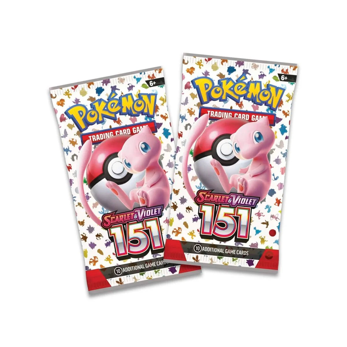 Two Pokemon trading card game 151 packs on a white background