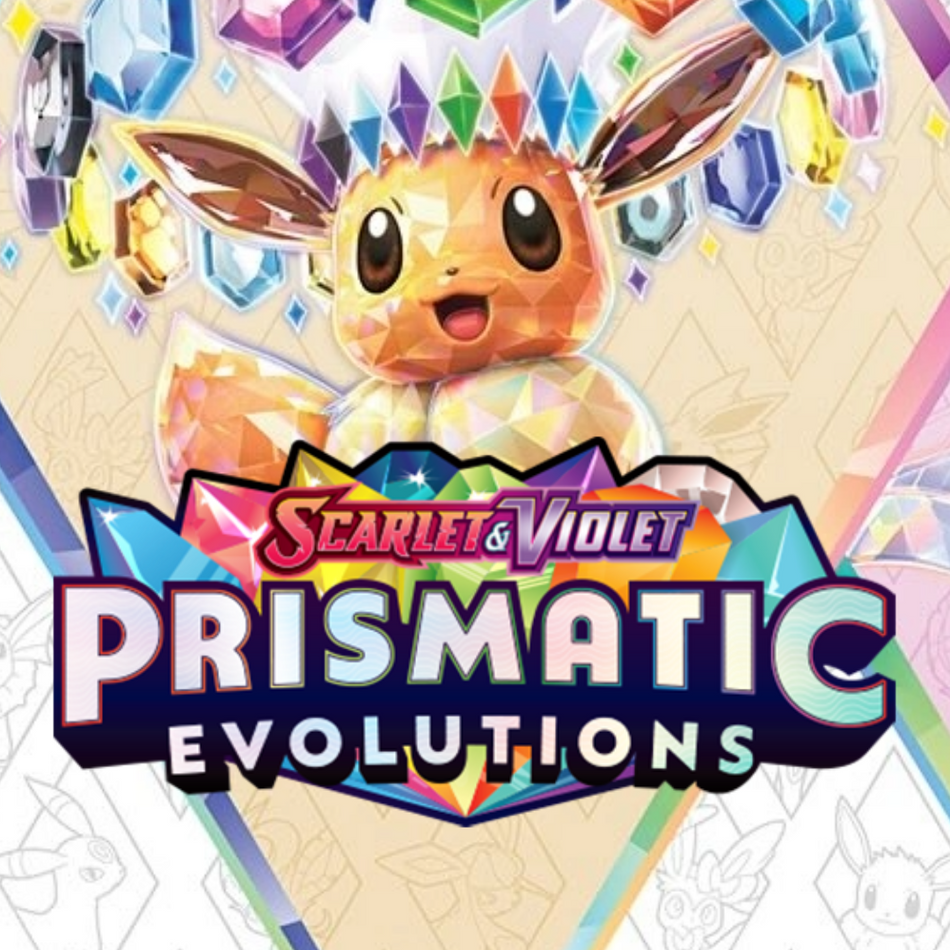 Scarlet & Violet: Prismatic Evolutions Pokémon TCG promo art featuring a gem-cut Eevee surrounded by crystal terastallized elements